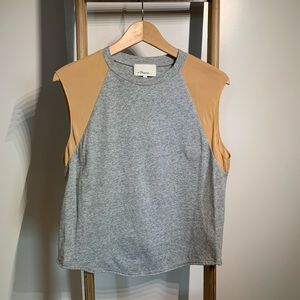 3.1 Phillip Lim grey tee w/ nude silk cap sleeves